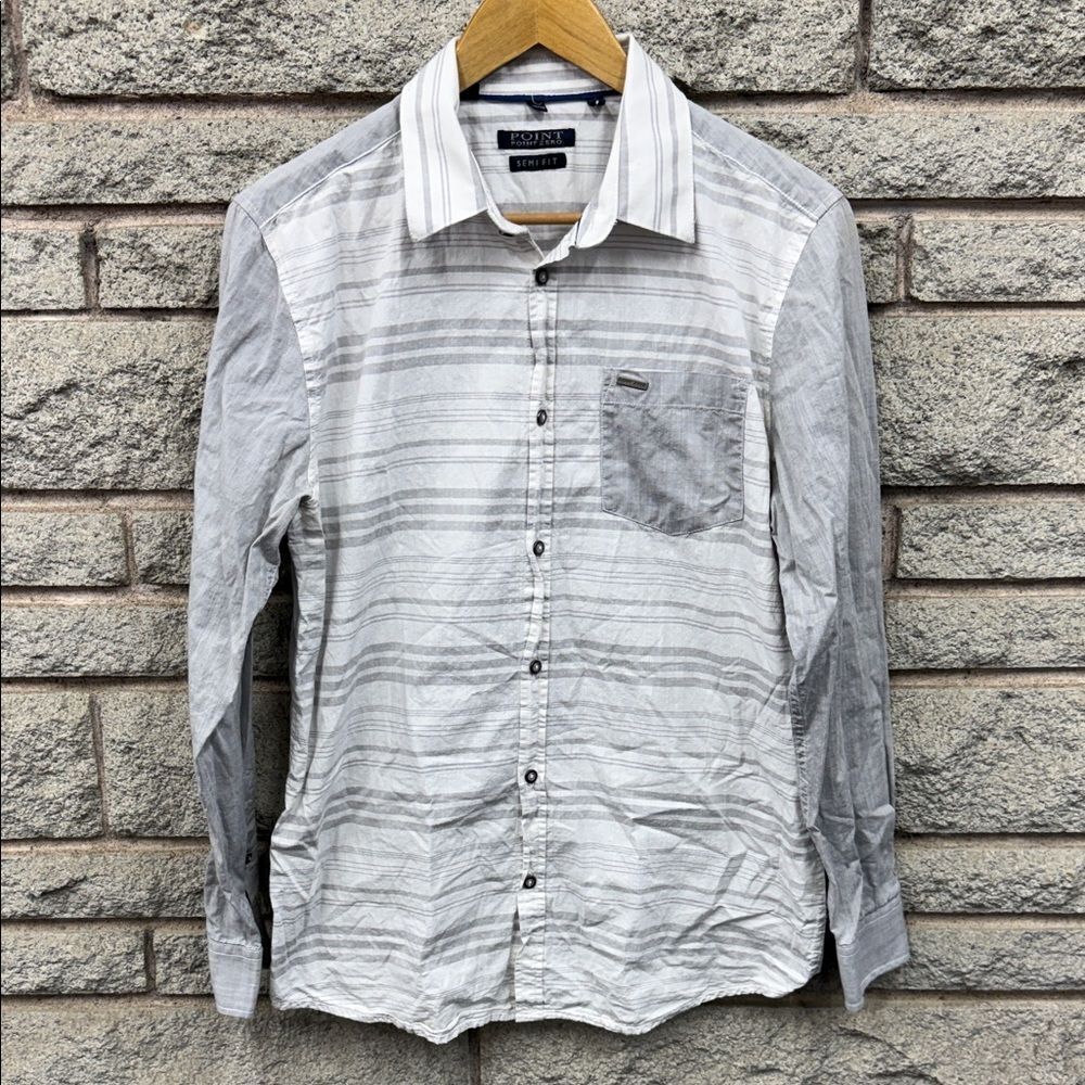 Point Zero Men's White and Gray Striped Button Down Shirt